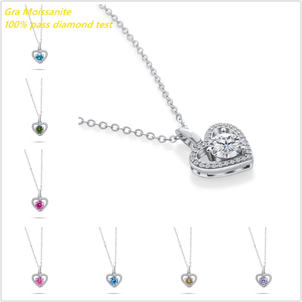 

Ожерелье с подвеской из муассанита 1 карат, 6,5 мм, с сертификатом GRA, сине-зеленое, розовое сердце в форме сердца, цвет D, Vvs, ювелирные изделия из муассанита, подарок