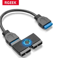 RGEEK Usb 3,0 19 pines 1 a 2 HUB con Chip y Cable Modular diseño USB 19 pines HUB placa base 19 pines USB3.0 Cable de extensión de datos