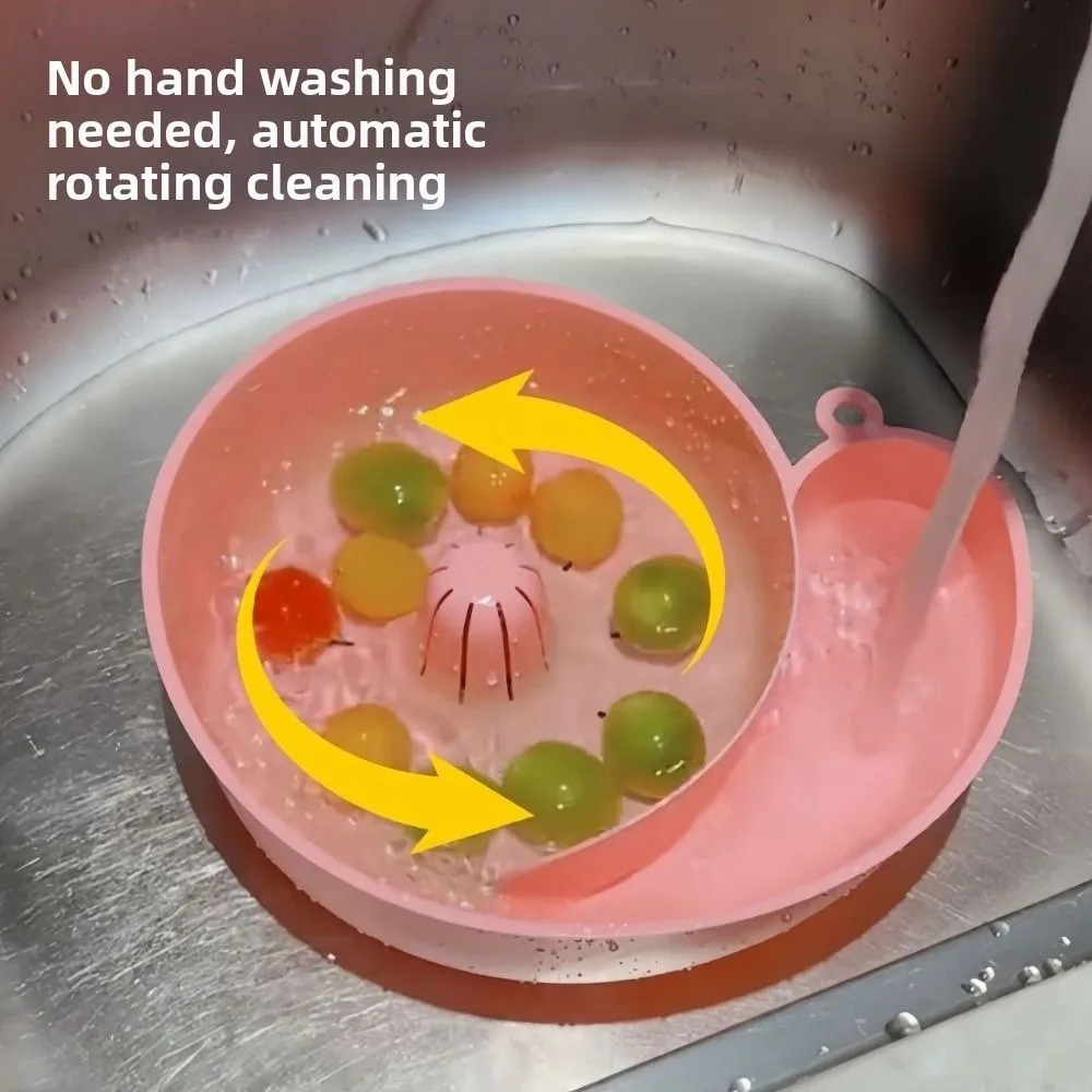 Obst-Abtropfkorb in Schneckenform, kreative automatische Rotation, sauberes Gemüsewaschbecken, lebensmittelechte, wiederverwendbare Wasserfilterschüssel