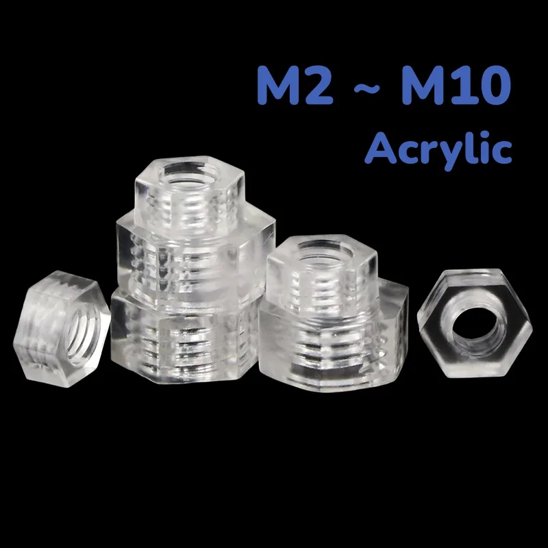 100/50/20 Pcs M2 M2.5 M3 M4 M5 M6 M8 M10 Plastic Hex Nuts  Acrylic Transparent Insulation Hexagon Nut