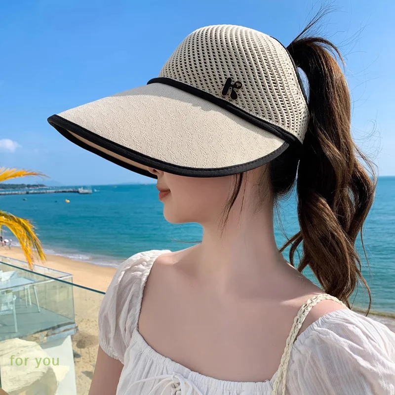 

Summer Outdoor Ponytail Caps Knitted Mesh Sun Hat Fashion Breathable Sunscreen UV Protection Hats Basin Hat