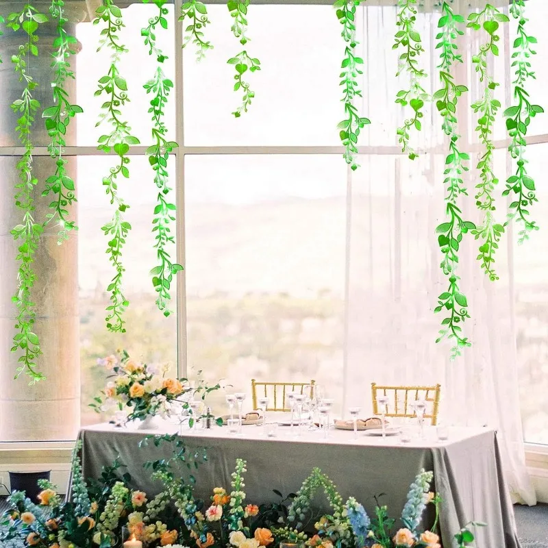 Spring Summer Theme Green Paper Leaf Flower Garlands Hanging Leaves Streamers Banners for Birthday Wedding Tea Party Decorations