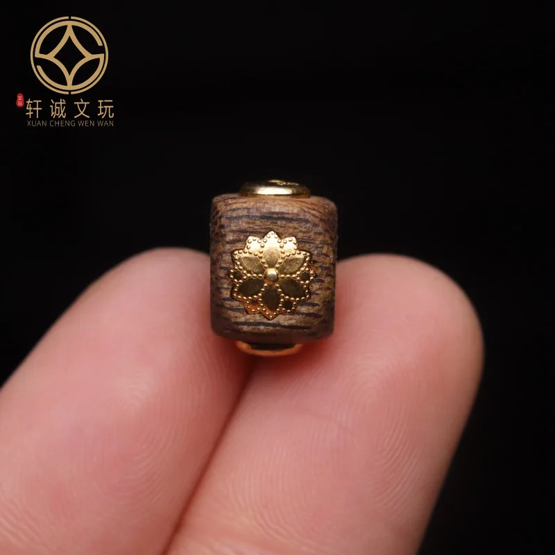 

Original S925 Silver Gold Plated Six Petal Lotus Agarwood Barrel Beads Bracelet DIY Wenwan Accessory Unisex Handmade Daily Wear
