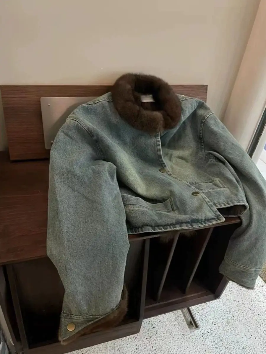 

Джинсовые пальто для женщин, длинные меховые плюшевые женские осенние облегающие стеганые куртки для девочек в классе колледжа, влагоотводящие лоскутные стеганые куртки