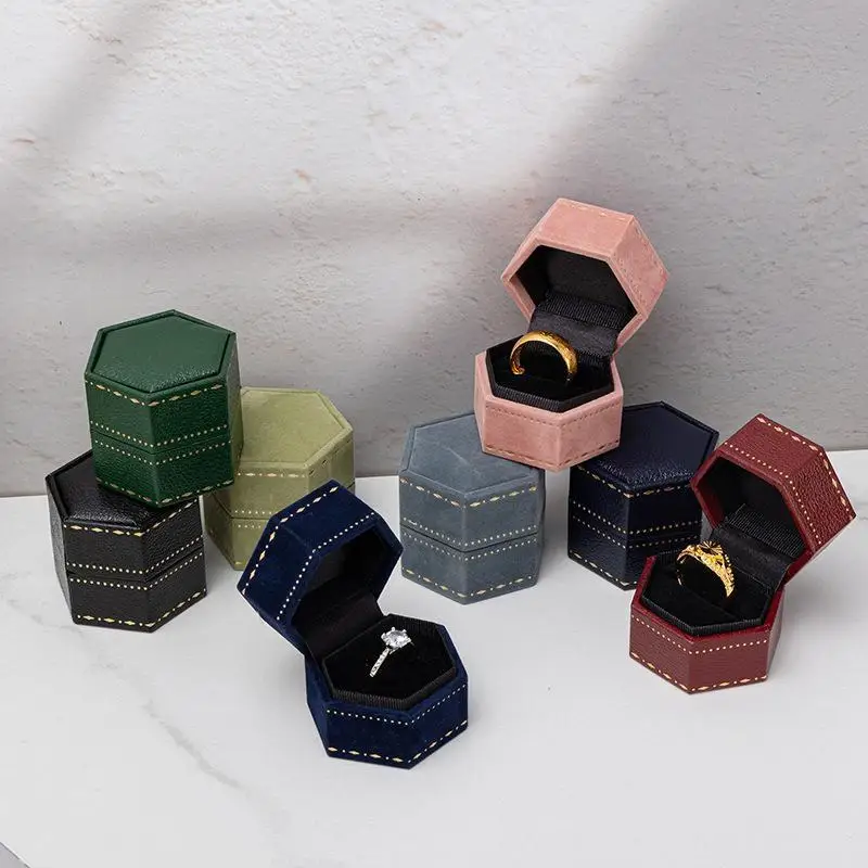Vintage Sechseck-Schmuckbox, einzelne Ringbox, leere Aufbewahrungsbox für Verlobung, Hochzeit, Valentinstag, Geschenk-Organizer – Detail 1