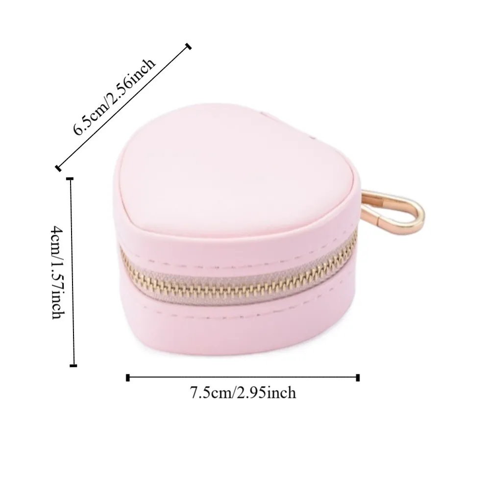 صندوق مجوهرات صغير سلسلة المفاتيح على شكل قلب عرض المجوهرات المحمولة صندوق خاتم حقيبة للتخزين القرط المنظم حقيبة السفر قلادة