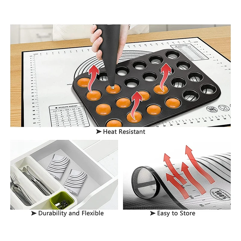 Pastry MatการวัดสําหรับRolling Outแป้งน้ํามันแปรงScraperไม่ลื่นพิซซ่าFondant,พายเค้กเบเกอรี่Mats