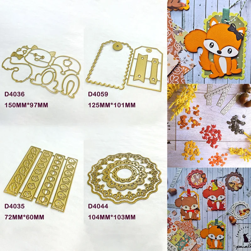 Squirrel Fox Animal Metal Cutting Dies DIY Scrapbooking Tag Frame Border Embossing Die‑cuts Stencil Paper Craft Album Decoration
