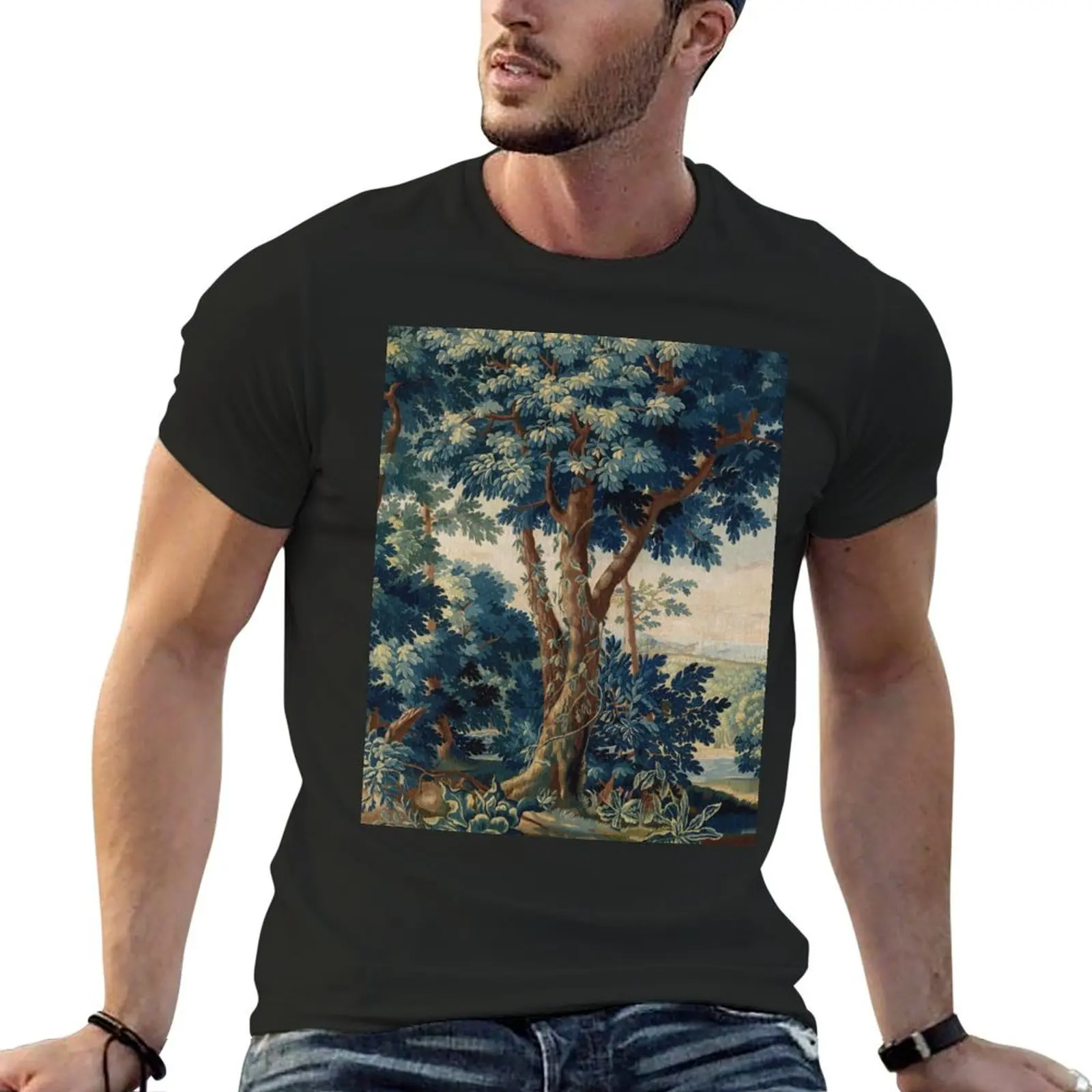 GREENERY, TREES IN WOODLAND LANDSCAPE Antique Flemish Tapestry T-Shirt animal prinfor boys plus size clothes graphic shirts men