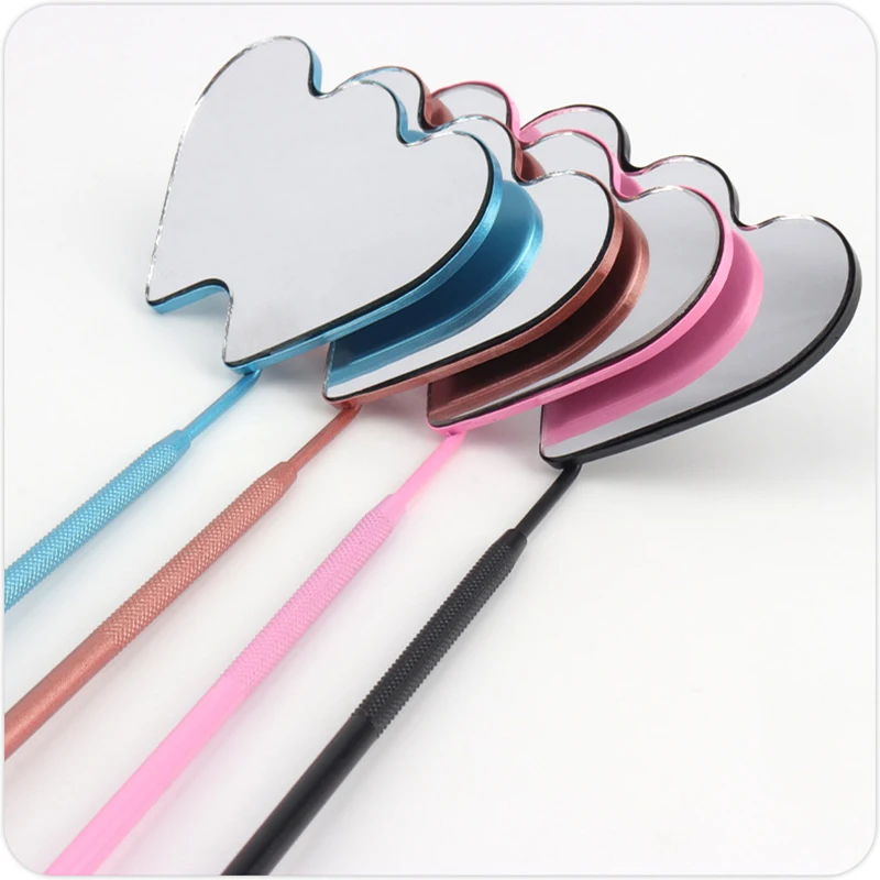 Double Heart Shape Lash Extension Mirror Eyelash Extension Grafting Tools Stainless Steel Multifunction Checking Lash Mirror