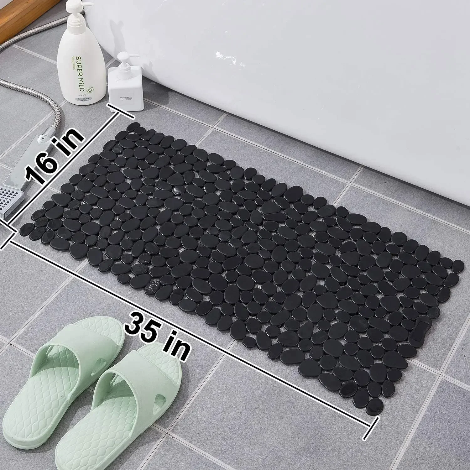 yes88x40cm Pebble-Patterned Bathroom Anti-Slip Mat Bathtub Mat Stone-Style Foot Shower Anti-Fall Suction Cup Mat