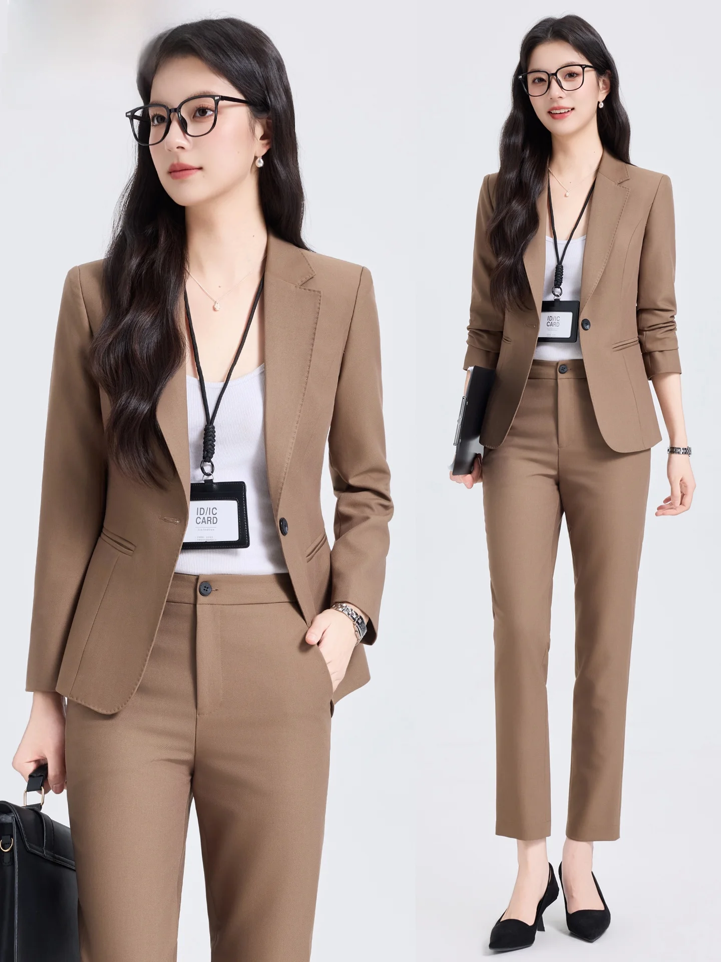 

Caramel Color Thin Suit Set for Women Spring Autumn Office Workplace Casual Student Government Interview Profional Formal ...