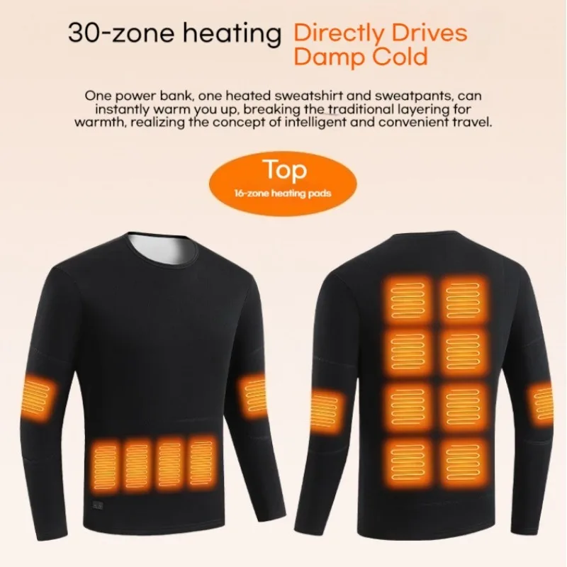 Winter Electric Heated Underwear 30 Heating Zones Thermal Underwear USB Electric Heating Fleece Thermal Jacket For Outdoor Ski