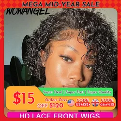 Wow Angel Kurze lockige Pixie-Schnitt-Perücken, 13 x 4 HD-Lace-Front-Perücken, 250 % Jerry-Locken-Echthaar-Perücken, Melt Skins, HD-transparente Spitzenperücke
