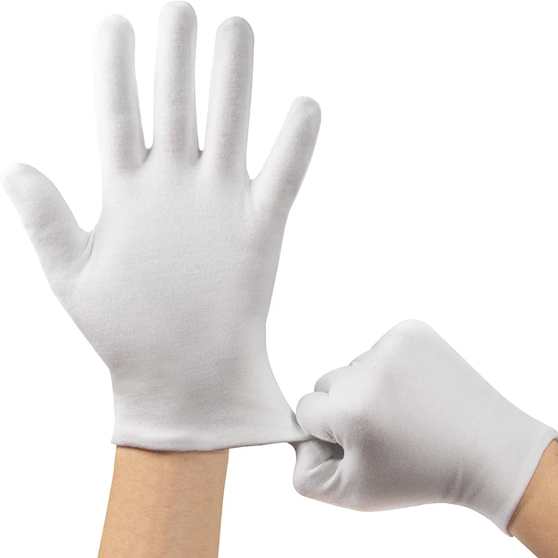 6/12Pairs White Cotton Gloves Men Women Dry Hand Cloth Gloves Art Coin Jewelry Inspection Work Cosmetic Skin Spa Eczema Gloves