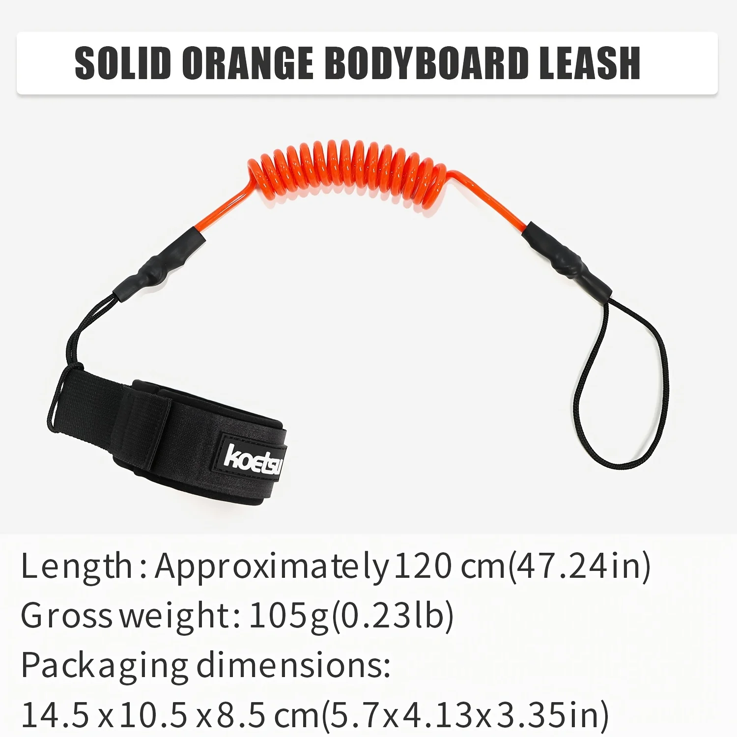 KOETSU Bodyboard-Leash, 5 mm TPU-Spiral-Surfleash mit Klettverschluss am Handgelenk und Schnellverschluss-Zuglasche – Detail 13