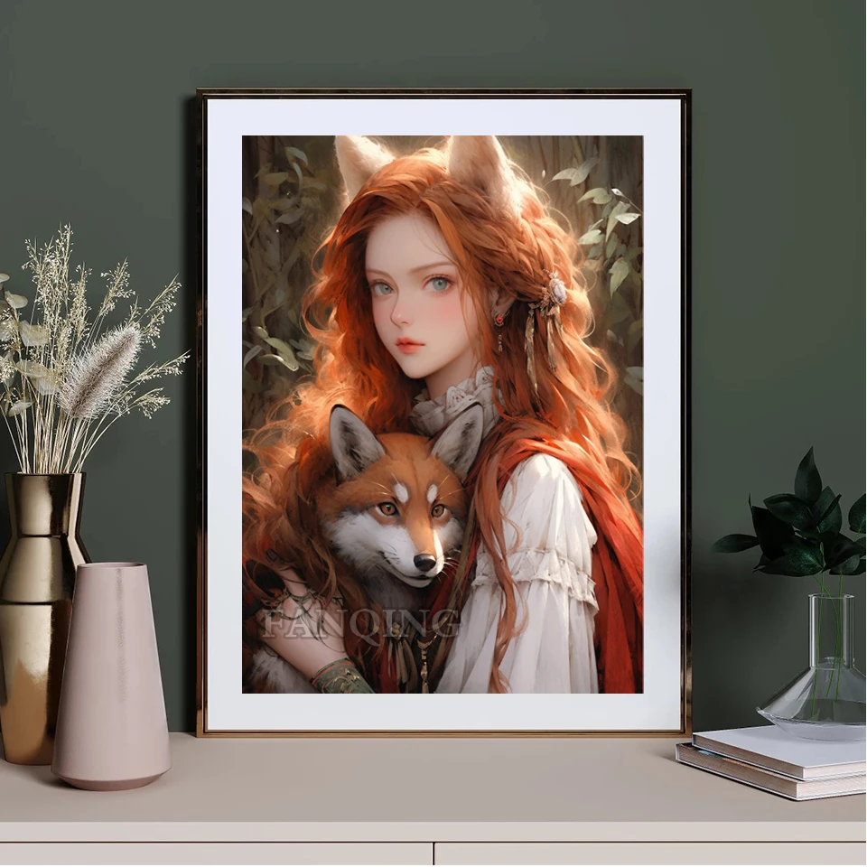 New Arrival Diamond Painting Art Girl Fox 5D DIY Full Diamond Mosaic Cross Stitch rhinestone Handmade Embroidery Home Decor L67