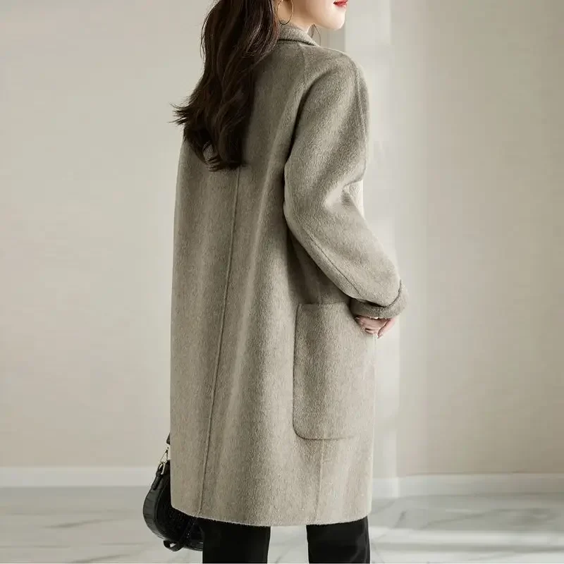 autumn and winter new double-sided woolen coat women's medium and long suit collar temperament high-end loose and thin