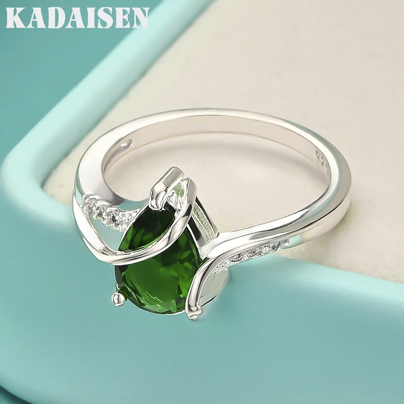 Beautiful 925 Sterling Silver Green Crystal Water Droplets Rings For Women Size 7 8 Fashion Engagement Wedding Jewelry