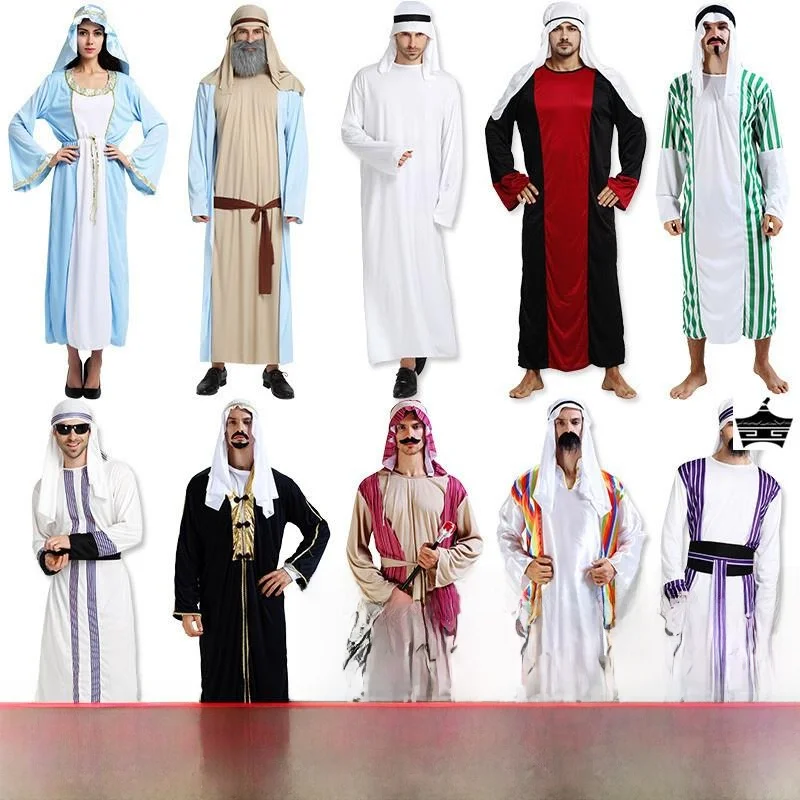 

Arabian Shepherd Costume Halloween Makeup Dance Middle East Dubai Men Women Clothes Aladdin Ethnic Stage Costume Polyester