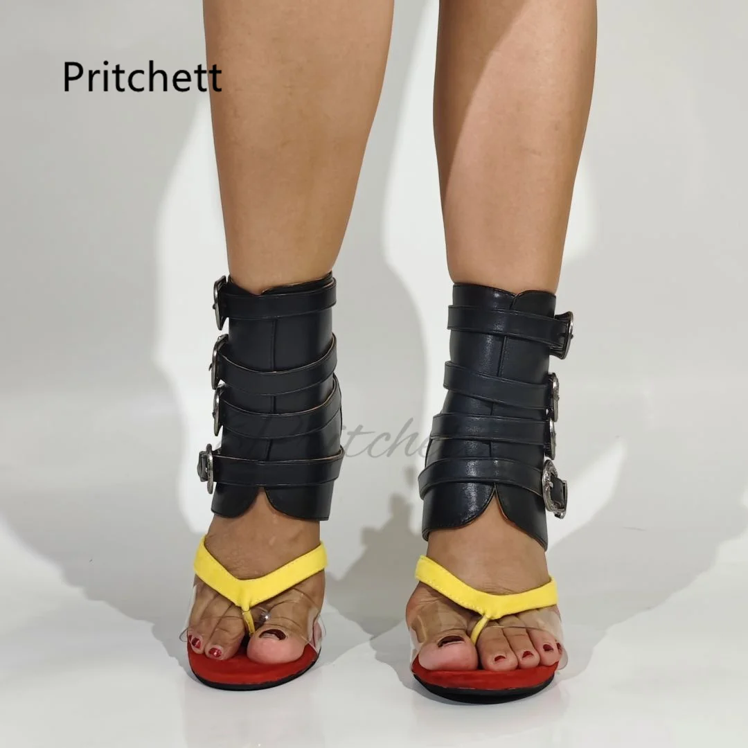 Metal Buckle Clip Toe Summer Boots Women High Heels Open Toe Flip Flop Stiletto Heel Back Zipper Mixed Colors Ladies Sandals