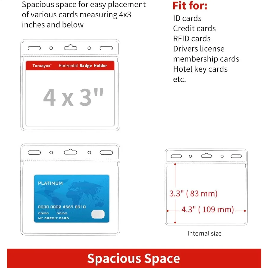 100 Pak Tempat Lencana ID Bening Horisontal 4X3 Inci Tempat Lencana Tag Nama Plastik Penutup Pelindung Kartu Beban Cepat dan Tidak Lepas