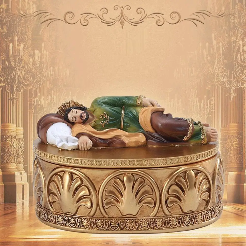 

Resin Crafts Religious Figurine Sleeping Statue Carved Delicate Jewelry Box Ornaments Painting Religious Jewelry Box