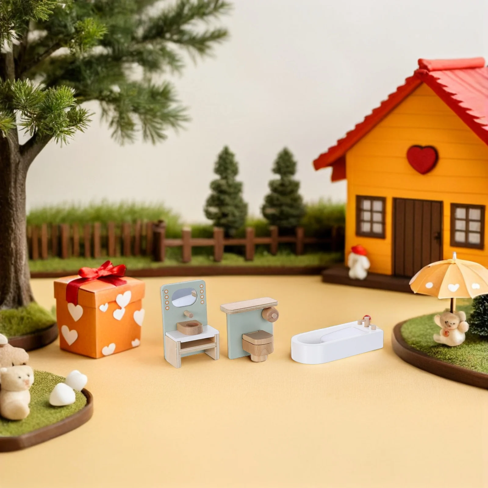 Houten miniatuur meubelset keuken slaapkamer badkamer mini-accessoires fantasiespel voor kinderen kerstverjaardagscadeau