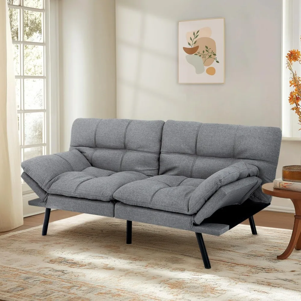 

71-Inch Convertible Futon Sofa Bed with Adjustable Backrest & Removable Armrests, Foldable Sleeper Loveseat for Small Space Liv