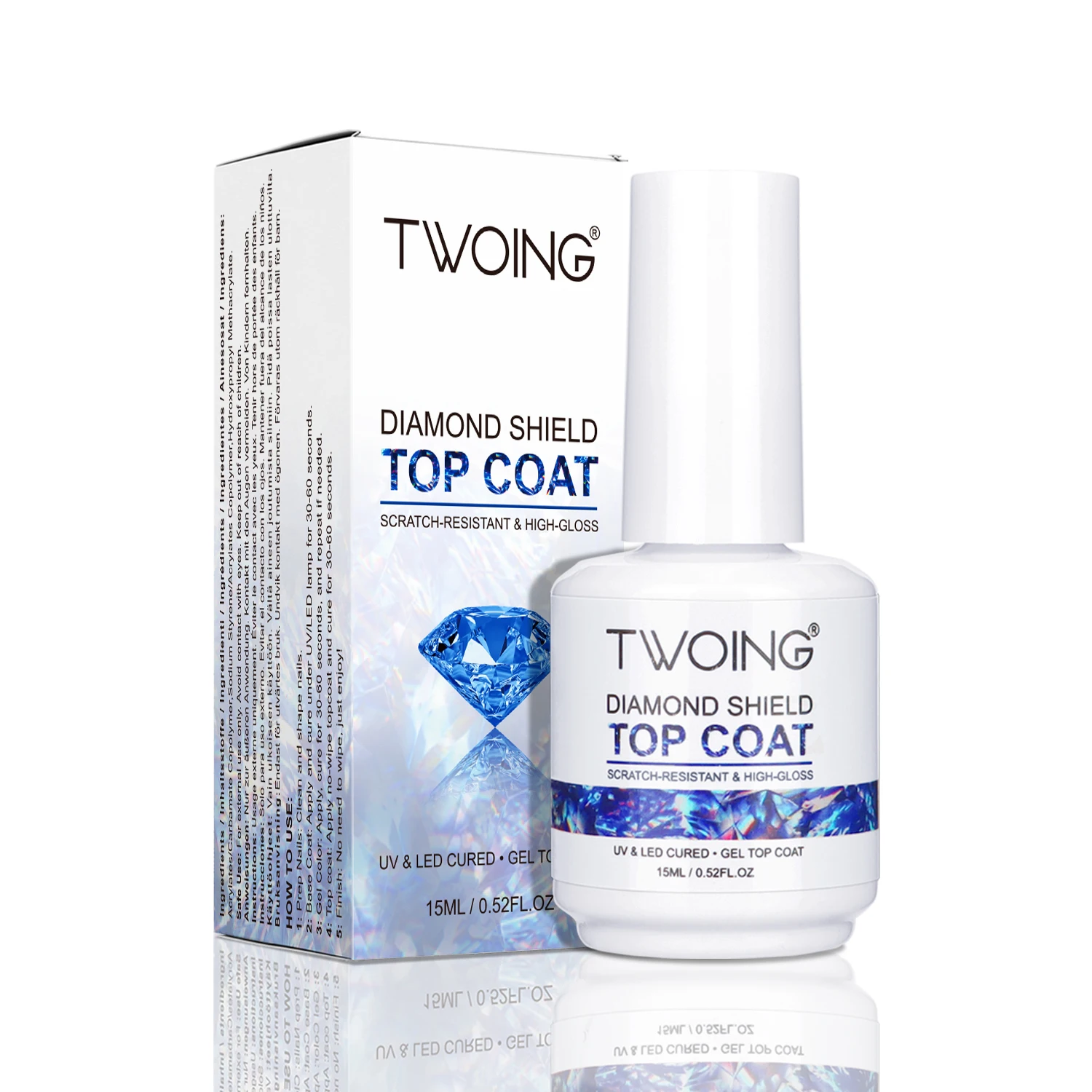 TWOING 15 ml Nieuwe Super Shine Top Coat Gel Nagellak Diamond Topcoat Geen Veeg Sealer Gel Afwerking Manicure Nail Art salon Kwaliteit
