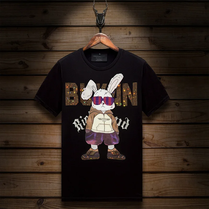 

2025 Mens T Shirts Summer Clothing Cartoon Printed Diamonds O Neck Short Sleeve Slim Casual T-shirts for Men Camiseta Hombre