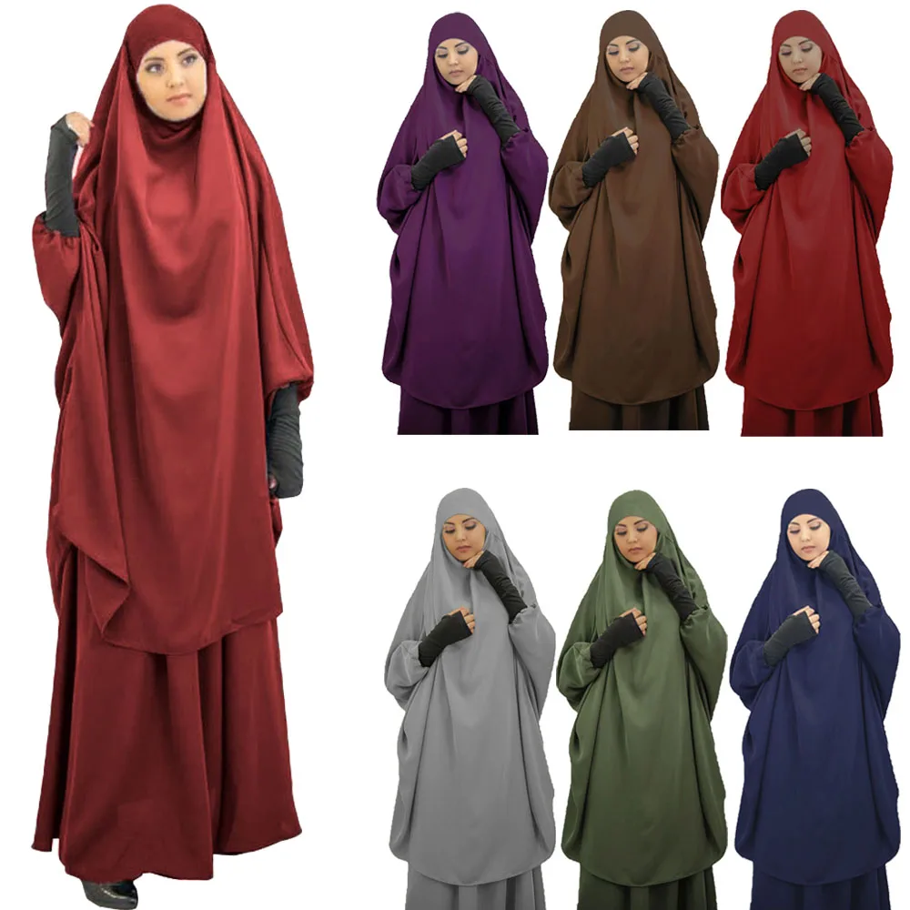 

Abayas for Women 2 Piece Set Muslim Prayer Garment Hijab Dress Abaya Long Khimar Ramadan Arab Gown Abayas Dubai Islamic Clothing