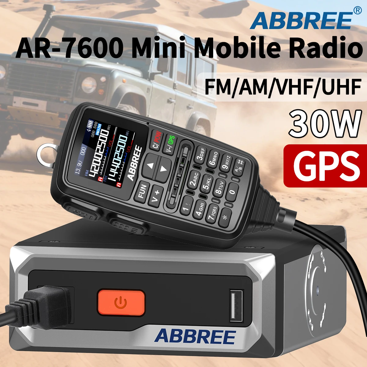 ABBREE AR-7600 GPS Mobile Radio 30W AM VHF UHF Copy Frequency NOAA Long Range Transceiver Car Walkie Talkies With Speaker Mic