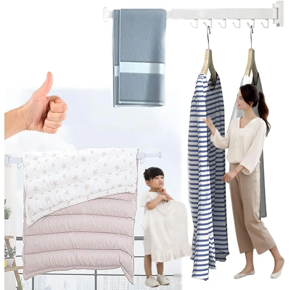 

Настенная выдвижная сушилка для белья для использования в помещении/на улице - белая, с одной перекладиной