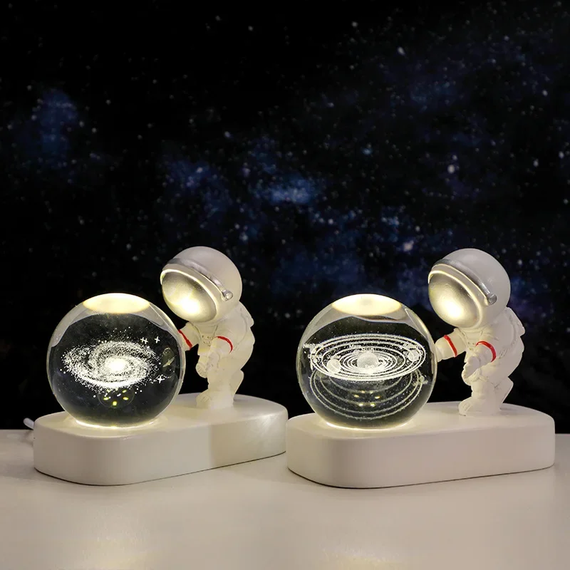 Estatuilla de astronauta creativa, luz nocturna, artesanía de resina, bola de cristal de escritorio, luz de ambiente, regalo de Festival de mediados de otoño