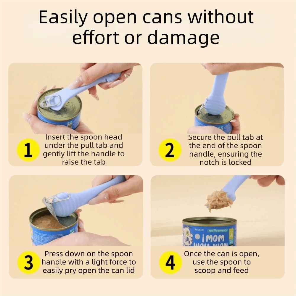 

Reusable Cat Can Topper Silicone Manual Tool Cat Food Lids with Spoon Multifunctional Airtight Design Pet Food Scoop Set