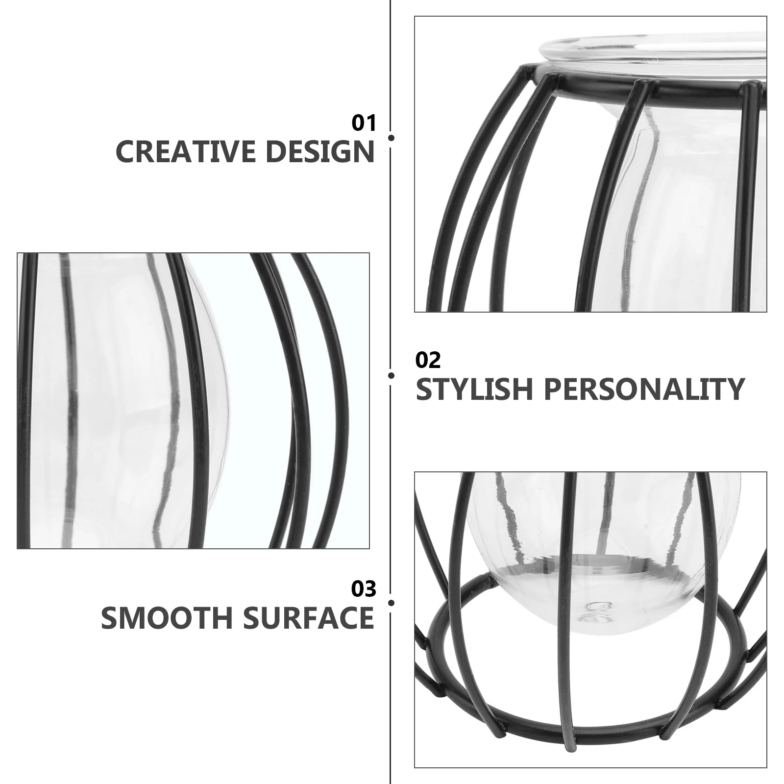 

1Pcs Hydroponic Vase Black Decorative Flowerpot Creative Desktop Plant Vessel Elegant Table Centerpiece Flower Vase