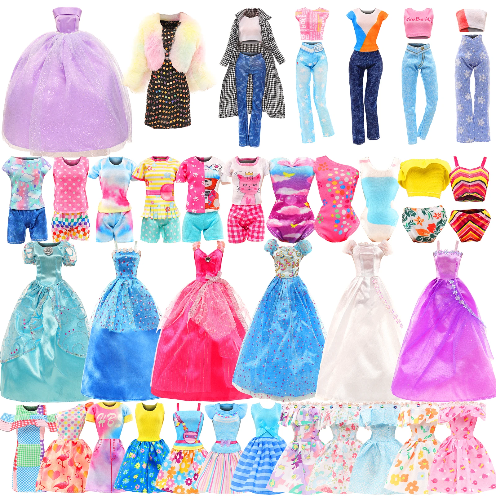 

BARWA 24 Pcs For Girl Doll and Accessories-9 Dresses,5 Casual Clothes and Pants,3 Swimwear,2 Fixed Sets of Clothes,11.5