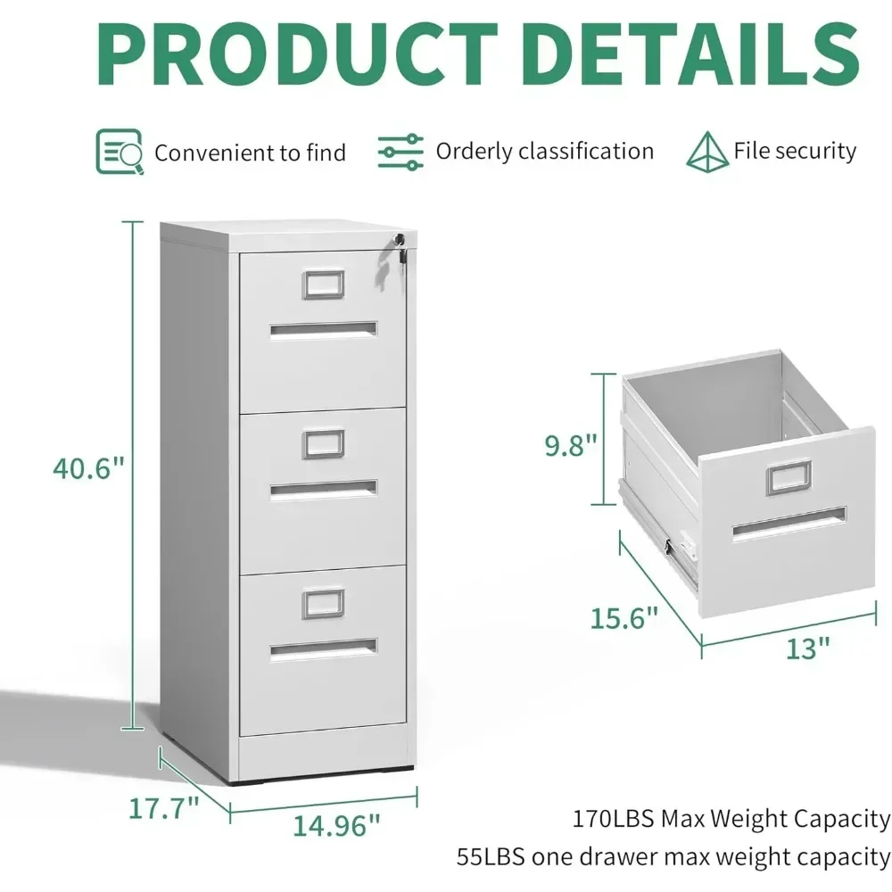 3 Drawer File Cabinet Metal Vertical File Cabinet With Lock For Home Office  Steel File Cabinet For Offices Filing Cabinets