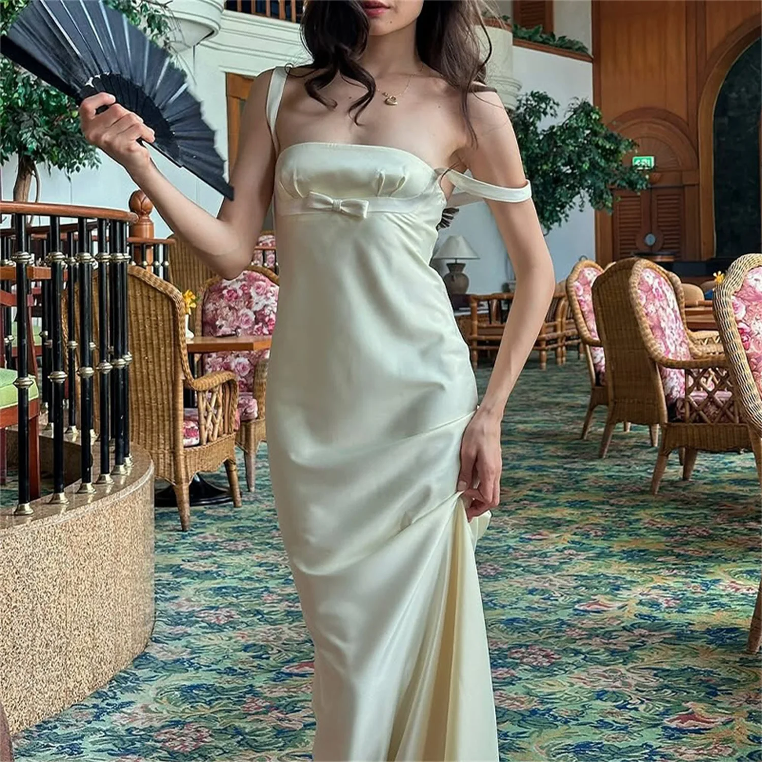 EINY Chic y2k elegante satén Slips espalda descubierta vendaje sólido Sexy ceñido al cuerpo Maxi vestido de verano ropa de mujer fiesta de noche vacaciones de cumpleaños