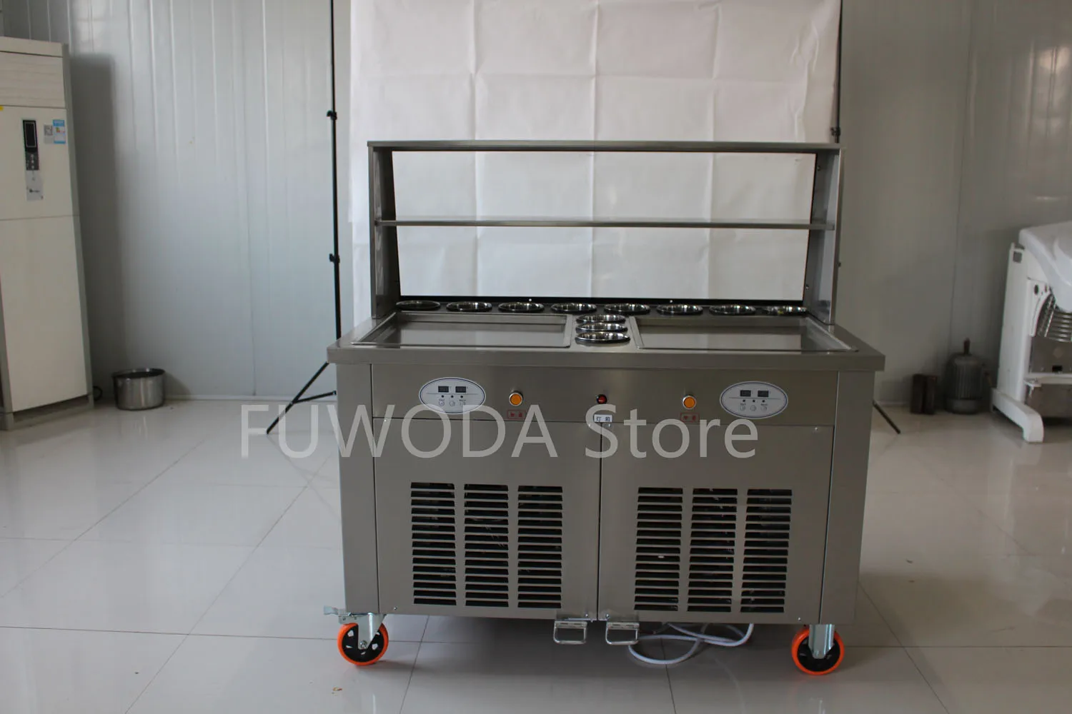 110/220v Fried Yogurt Ice Cream Rolled Machine Fried Ice Shovel  Machine Double Barrel Commercial Stainless Steel Yogurt