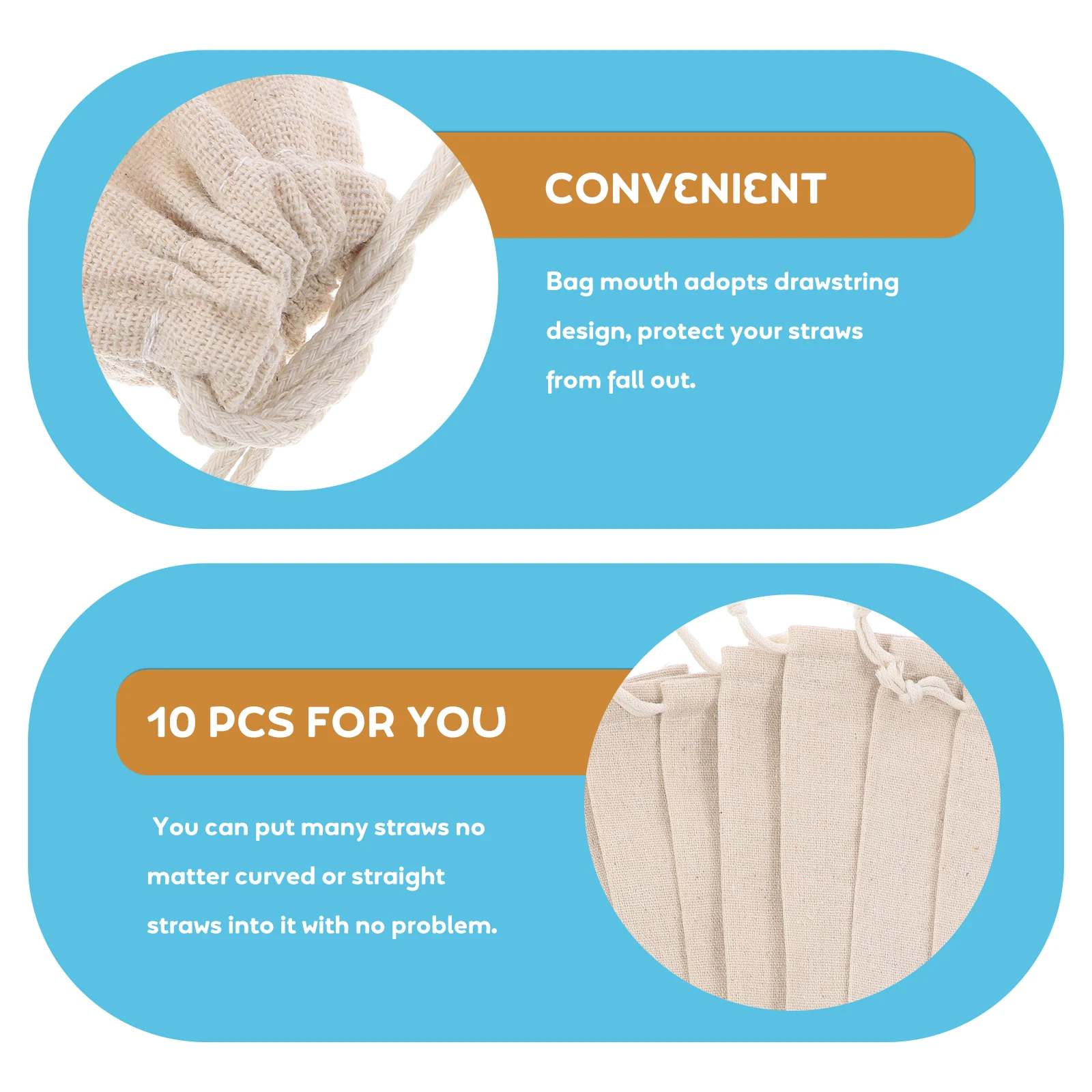 

10 Pcs Straw Storage Bag Cotton Linen Pouch Cloth Stainless Steel Carrying Case Cutlery Foldable Lightweight Reusable Travel