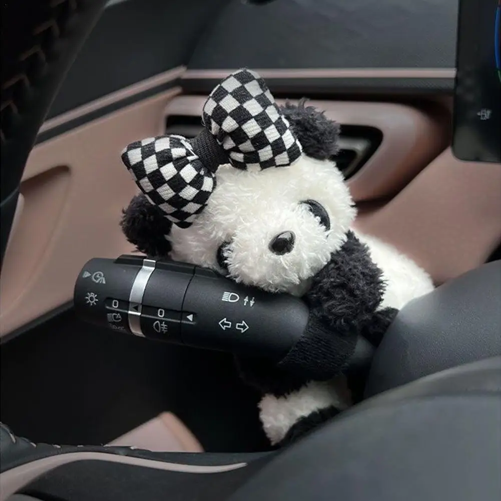 

Car Cute Bowknot Panda Wiper Turn Signal Switch Ornaments Plush Decor Doll Auto Interior Accessories