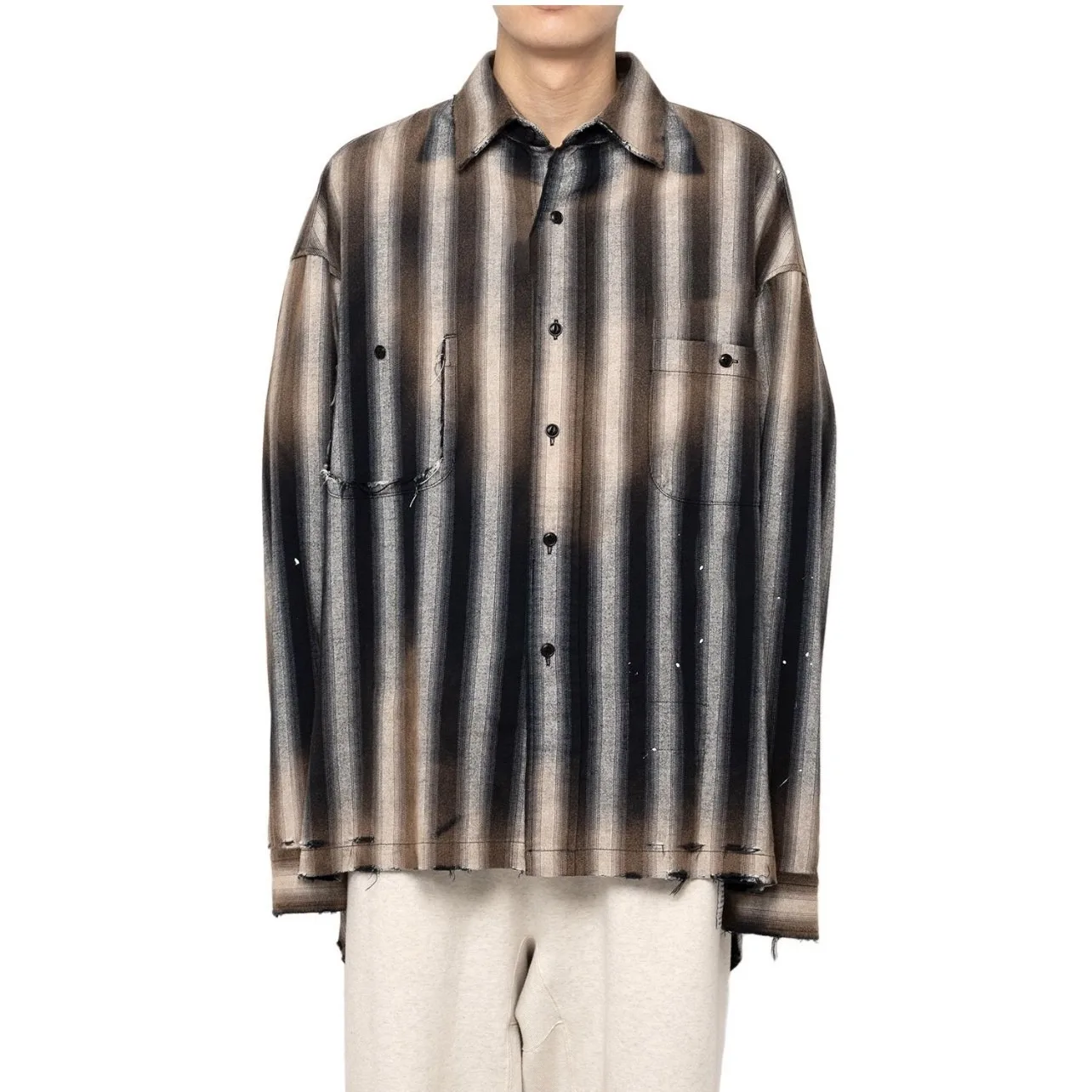 

24AW MMY MIHARA Japanese Casual Pure Cotton Striped Duck Embroidered Vintage Loose Long Sleeved Shirt for Men