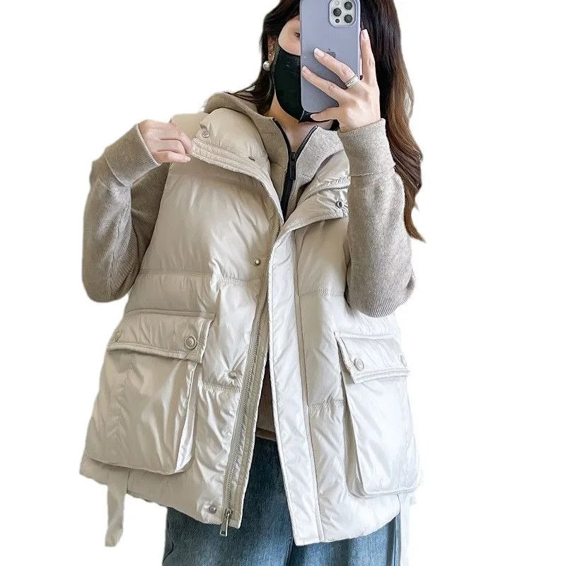 Women's Autumn Winter Vest New Sleeveless Down Cotton Coat Versatile Fashion Washable Shiny Waistcoat Vest for Women Tops