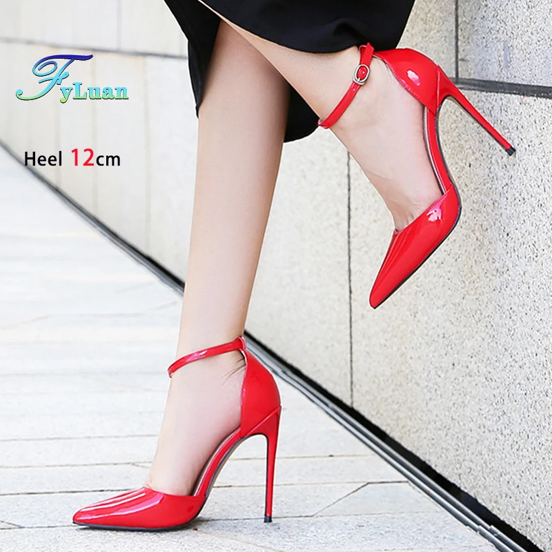 

Новинка 2023 года, женские сандалии с острым ремешком и пряжкой, модные элегантные туфли на высоком каблуке 12 см на шпильке для вечеринок, пикантные женские пустые туфли-лодочки сбоку