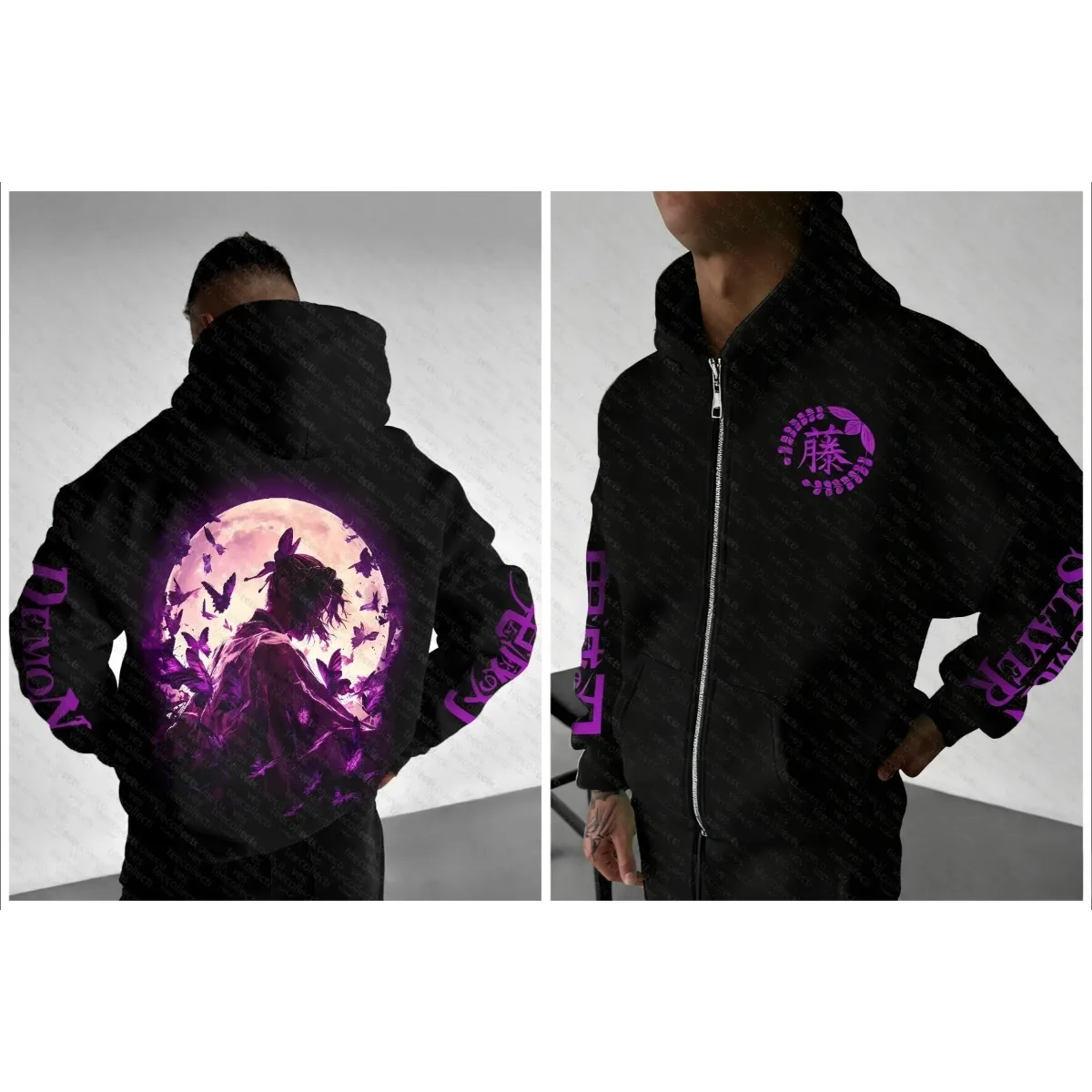 Demon Slayer 2025 Zenitsu Agatsuma Lightning Yellow Hoodie Pria Hitam Katun Kasual Lengan Panjang Musim Gugur Musim Dingin Streetwear Fashion