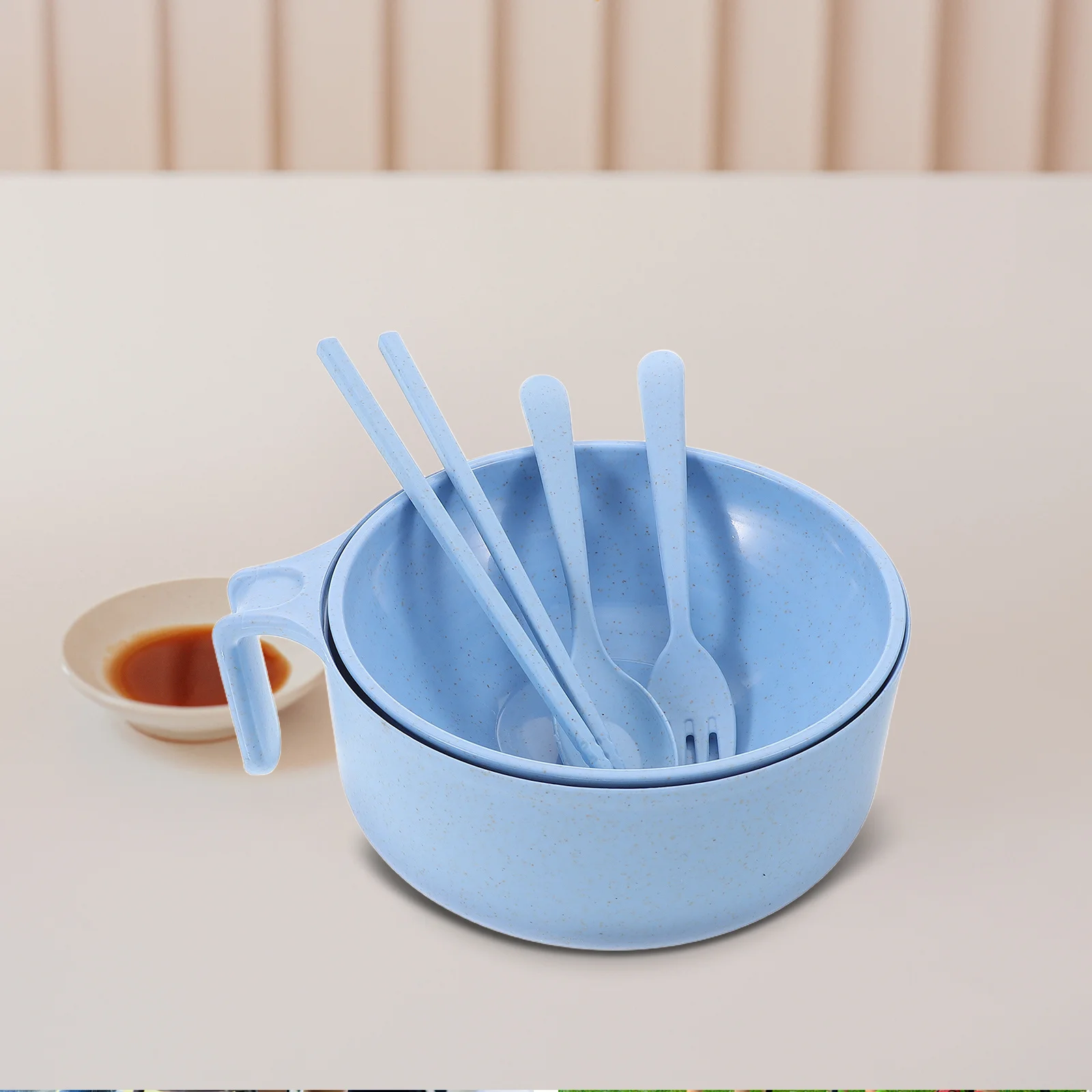 

Ramen Noodle Bowl Set Sky-Blue Large Capacity Microwave Cooker Instant Noodle Bowl Lid Utensil Office Dormitory Portable Soup