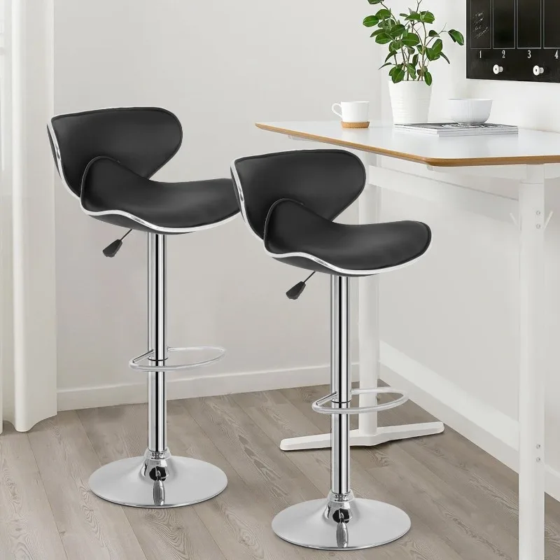 Bar Stools Set of 2, Counter Height Adjustable Stools with Back Stool PU Leather Swivel  Stool Kitchen Counter