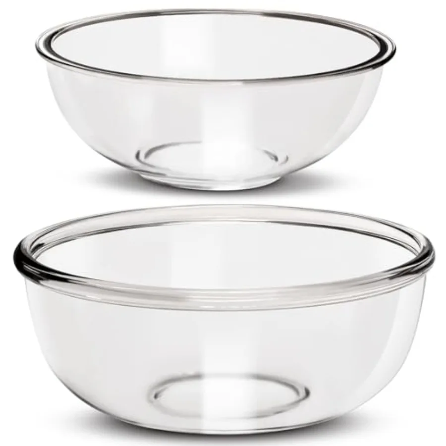 Grand ensemble de 2 bols en verre borosilicate 6,4QT et 3,7QT - Robuste et sans plomb. Four à micro-ondes, lave-vaisselle et congélateur compatibles. Idée